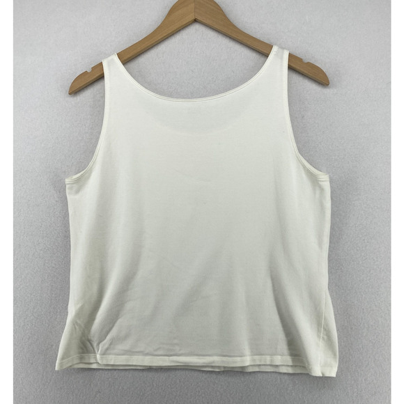 EILEEN FISHER Tank Top PL Stretch Organic Cotton Jersey Scoop Neck Shell White - Picture 3 of 12